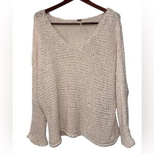 Free People Cream Boho Chunky Uneven Oversized Sweater size M